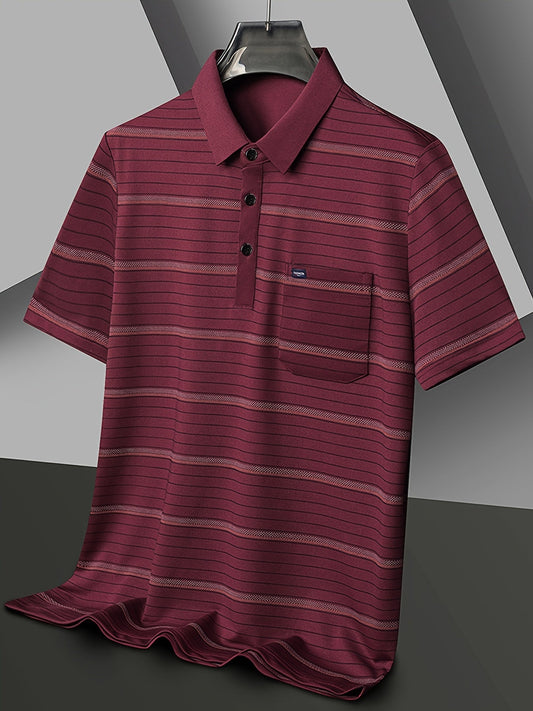 Herren Polo-Shirt mit Streifenmuster und Brusttasche – Stilvoll für Freizeit und Büro