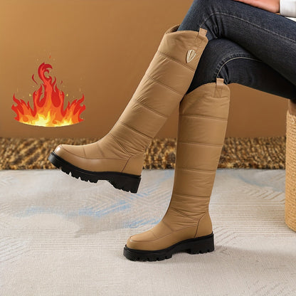 Damen Winterstiefel kniehoch, gesteppt mit Profilsohle – Schwarz