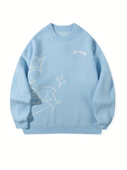 Unisex Strickpullover Rundhals mit Weltall-Muster & Sternen