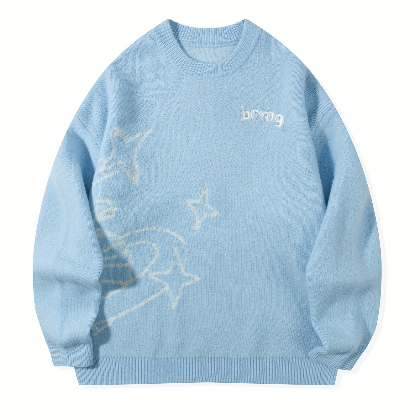 Unisex Strickpullover Rundhals mit Weltall-Muster & Sternen