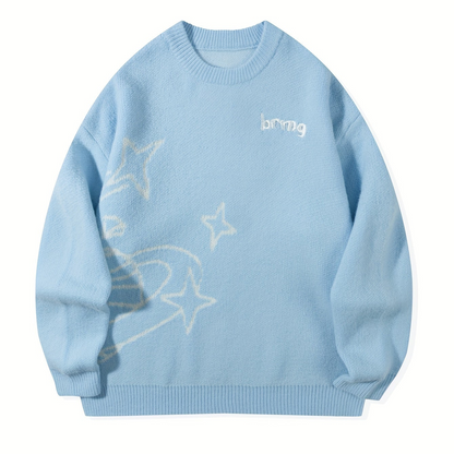 Unisex Strickpullover Rundhals mit Weltall-Muster & Sternen