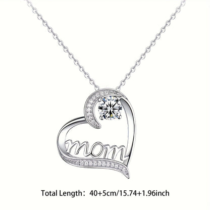Damen Muttertag Schmuck Geschenkset – Herz Halskette mit „Mom“-Gravur & Ewige Rose in Geschenkbox – Elegantes Andenken für Mütter