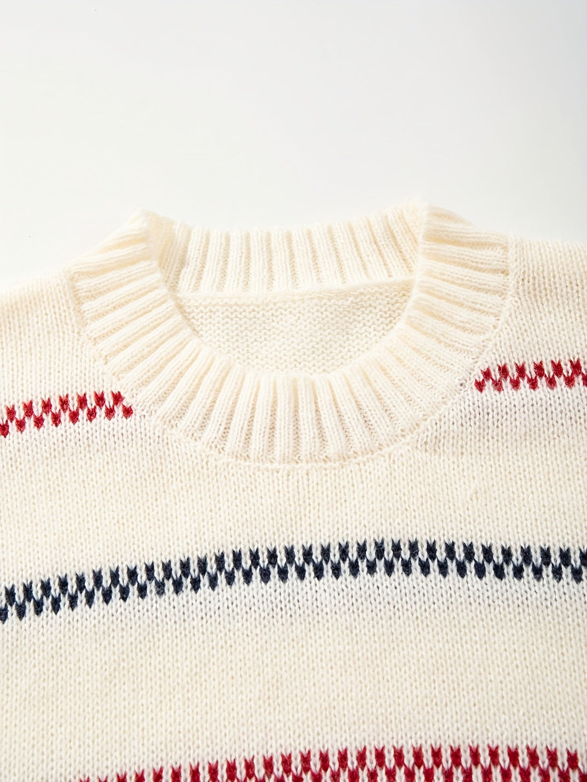 Pullover Herren Strickpullover Rundhals Mehrfarbige Streifen Beige