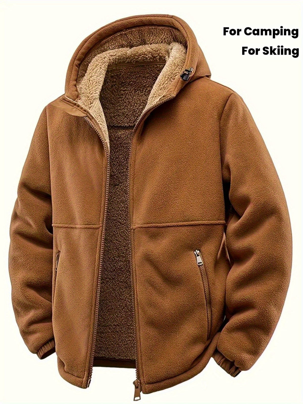 Herren Winterjacke mit Kapuze und Teddyfutter, Reißverschluss, warm