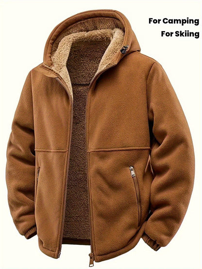 Herren Winterjacke mit Kapuze und Teddyfutter, Reißverschluss, warm