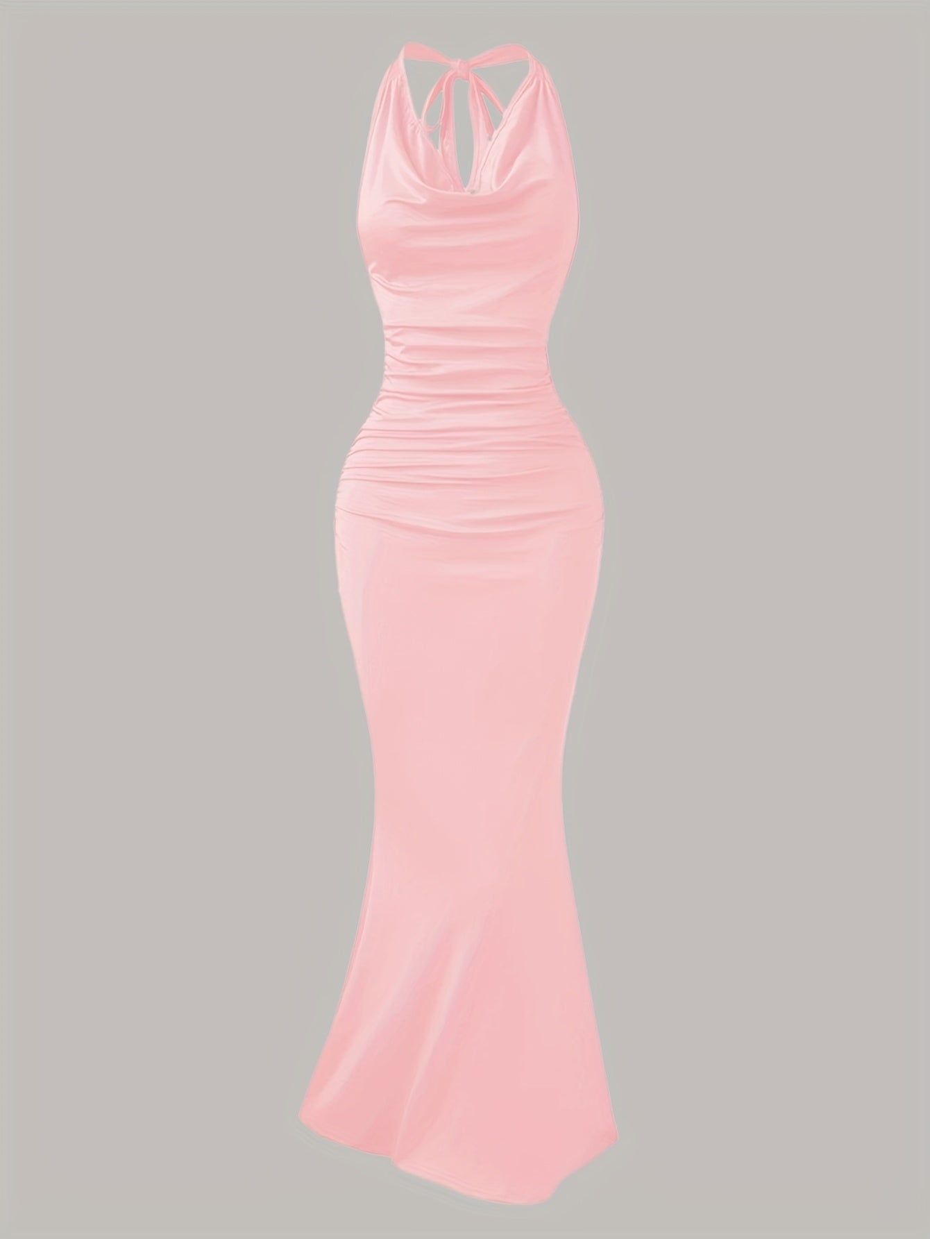 Damen Elegantes Abendkleid mit Wasserfallausschnitt und Rückenbindung – Figurbetontes Maxikleid für besondere Anlässe