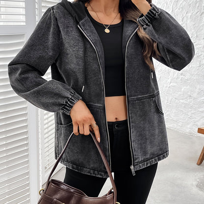 Damen Jacke mit Kapuze & Reißverschluss, verwaschene Optik, Grau