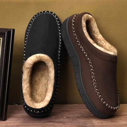 Unisex Winter Hausschuhe gefüttert mit weichem Innenfutter, in Mokassin-Optik, Braun & Schwarz