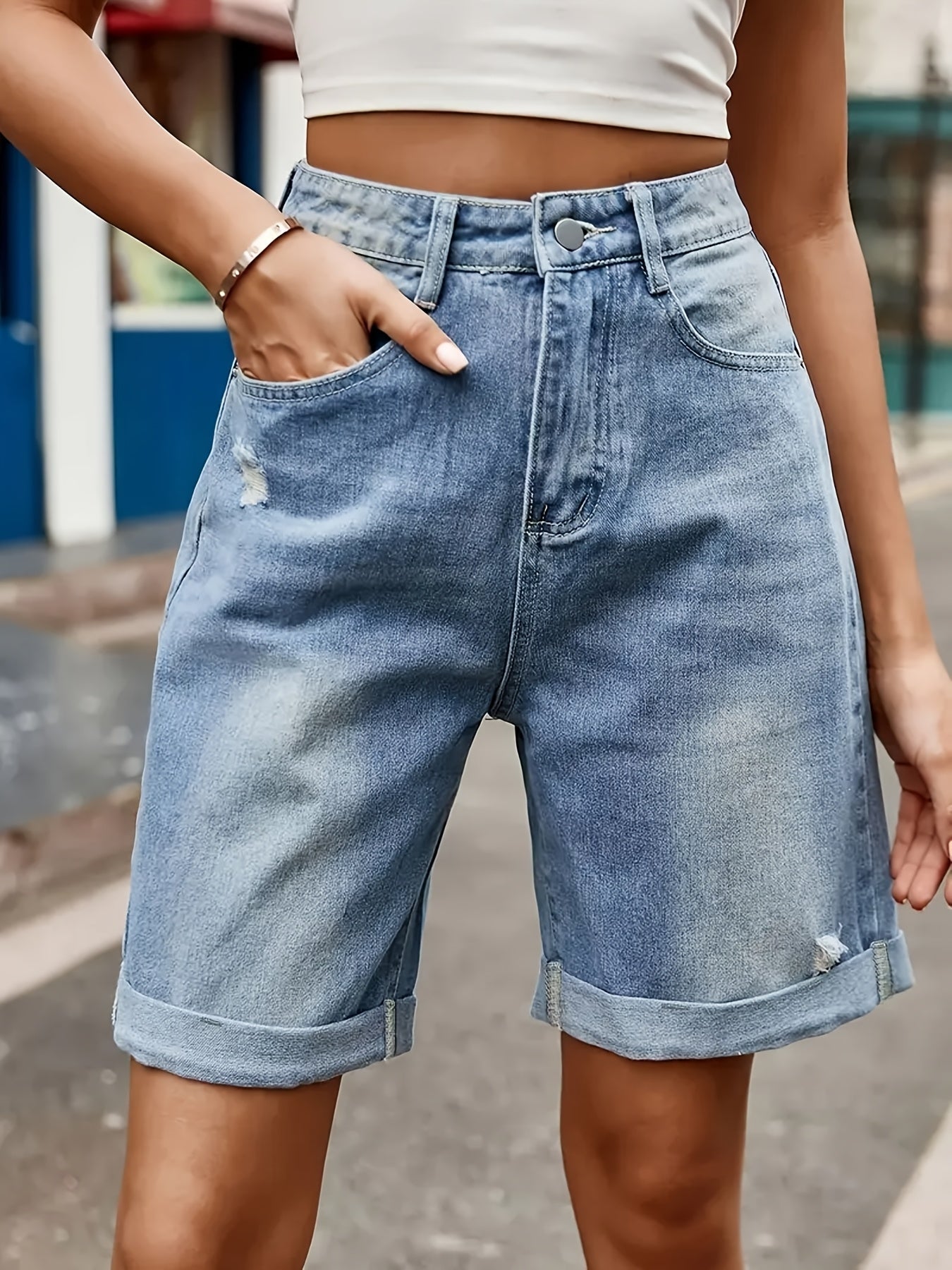 Damen Jeans-Bermuda im Casual-Style – Lässige High-Waist Shorts für Alltag & Freizeit