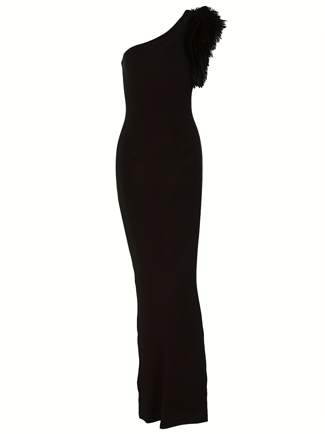 Damen Elegantes One-Shoulder Abendkleid mit Federbesatz – Figurbetontes Maxi-Kleid für besondere Anlässe
