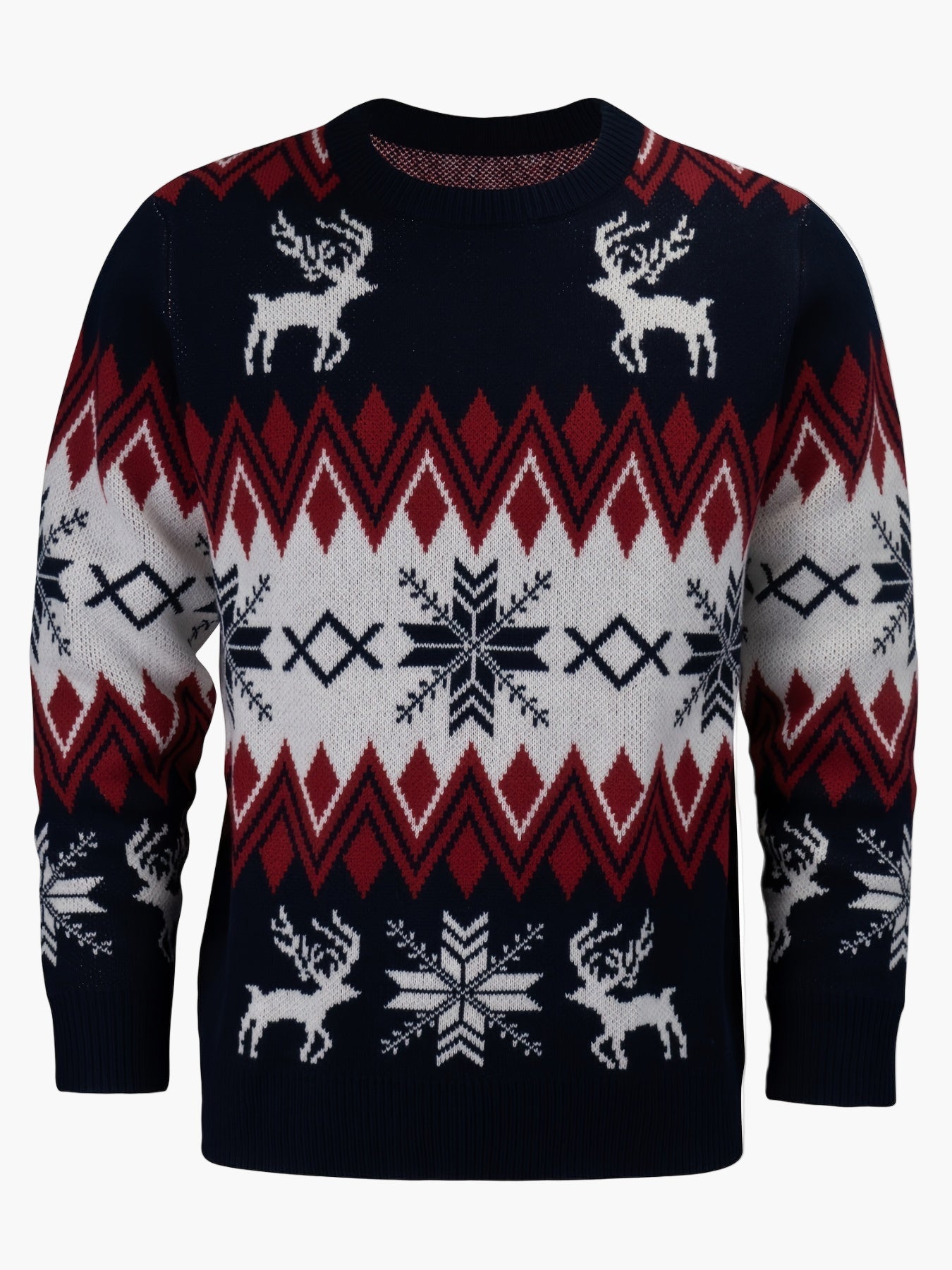 Herren Weihnachtspullover mit Rentier- und Schneeflocken-Muster, Casual Winter Strickpullover