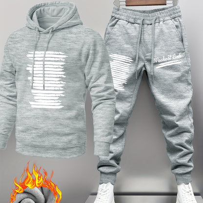 Hoodie und Jogginghose Set für Herren mit Druck und Kapuze, gefütterter Trainingsanzug