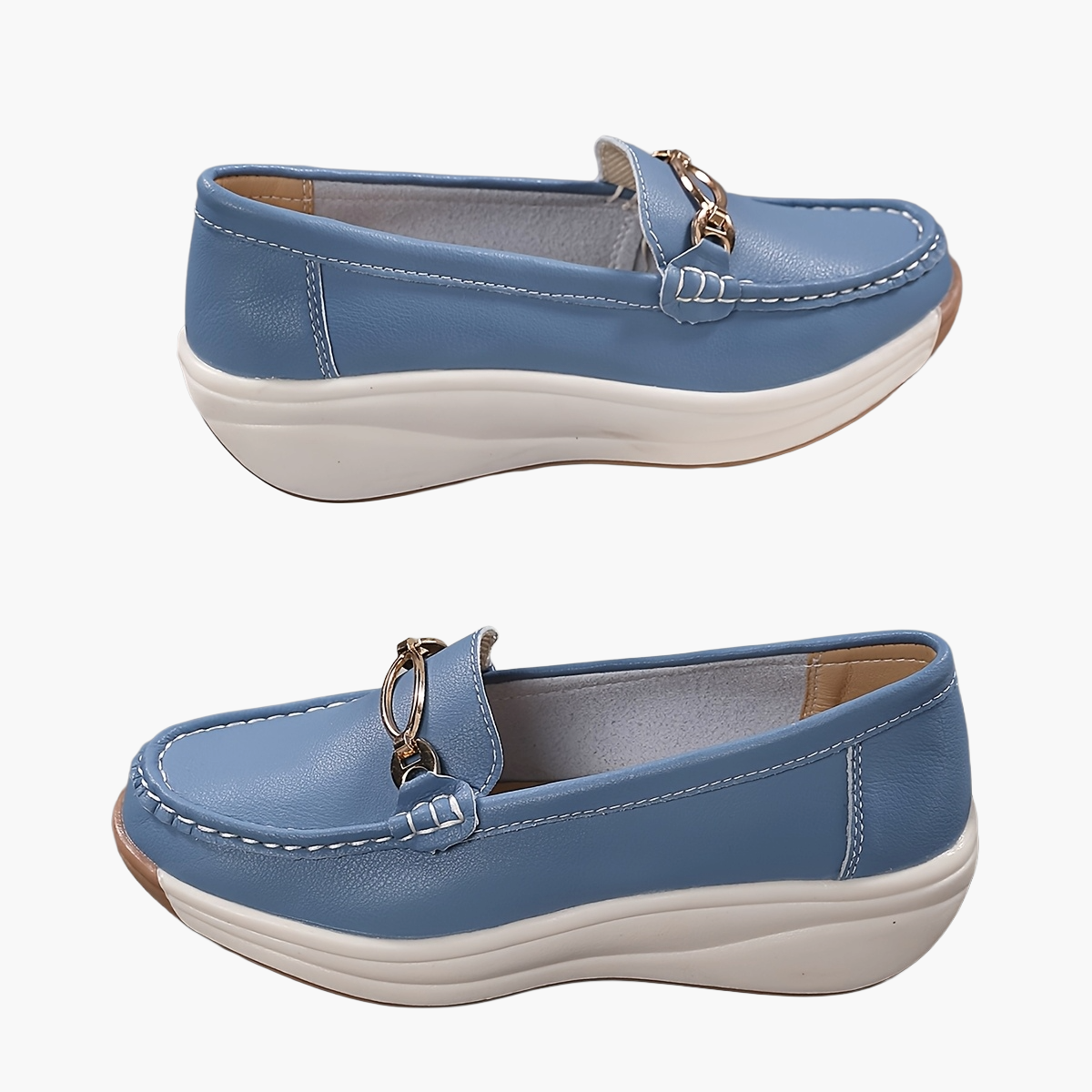 Damen Komfort-Loafer mit Plateau und Goldverzierung – Elegante Slip-Ons für Alltag & Büro