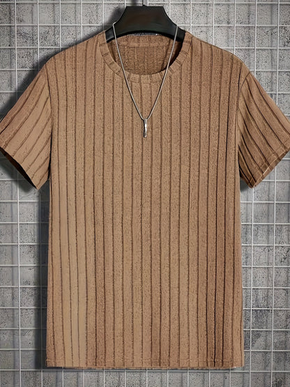 Herren T-Shirt mit vertikalem Strukturmuster – Modernes Freizeitshirt mit Rundhalsausschnitt