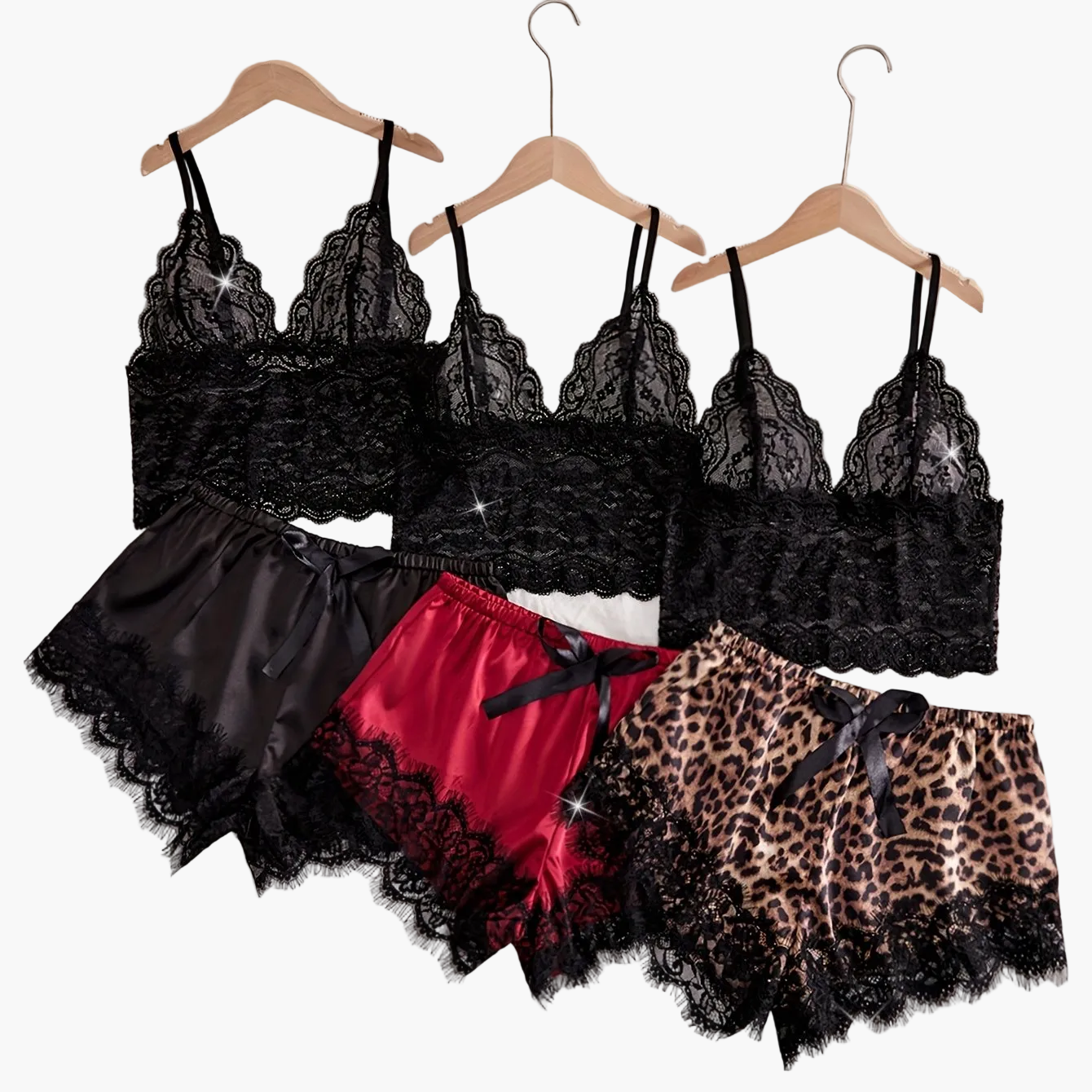 Damen Spitzen-Pyjama-Set 3-teilig – Elegantes Lingerie-Set für stilvolle Nächte
