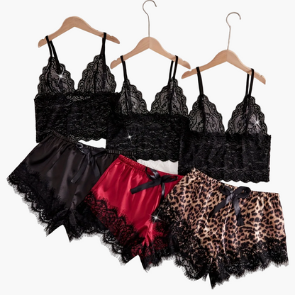 Damen Spitzen-Pyjama-Set 3-teilig – Elegantes Lingerie-Set für stilvolle Nächte