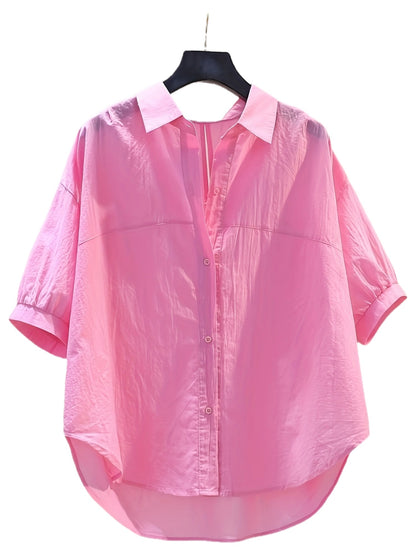 Damen Oversize Bluse mit Knopfleiste und modernem High-Low-Saum – Lässig Elegante Hemdbluse für Büro und Freizeit