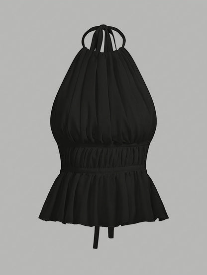 Damen Haltertop mit Raffungen und Schößchen – Elegantes Blusentop für Alltag und besondere Anlässe
