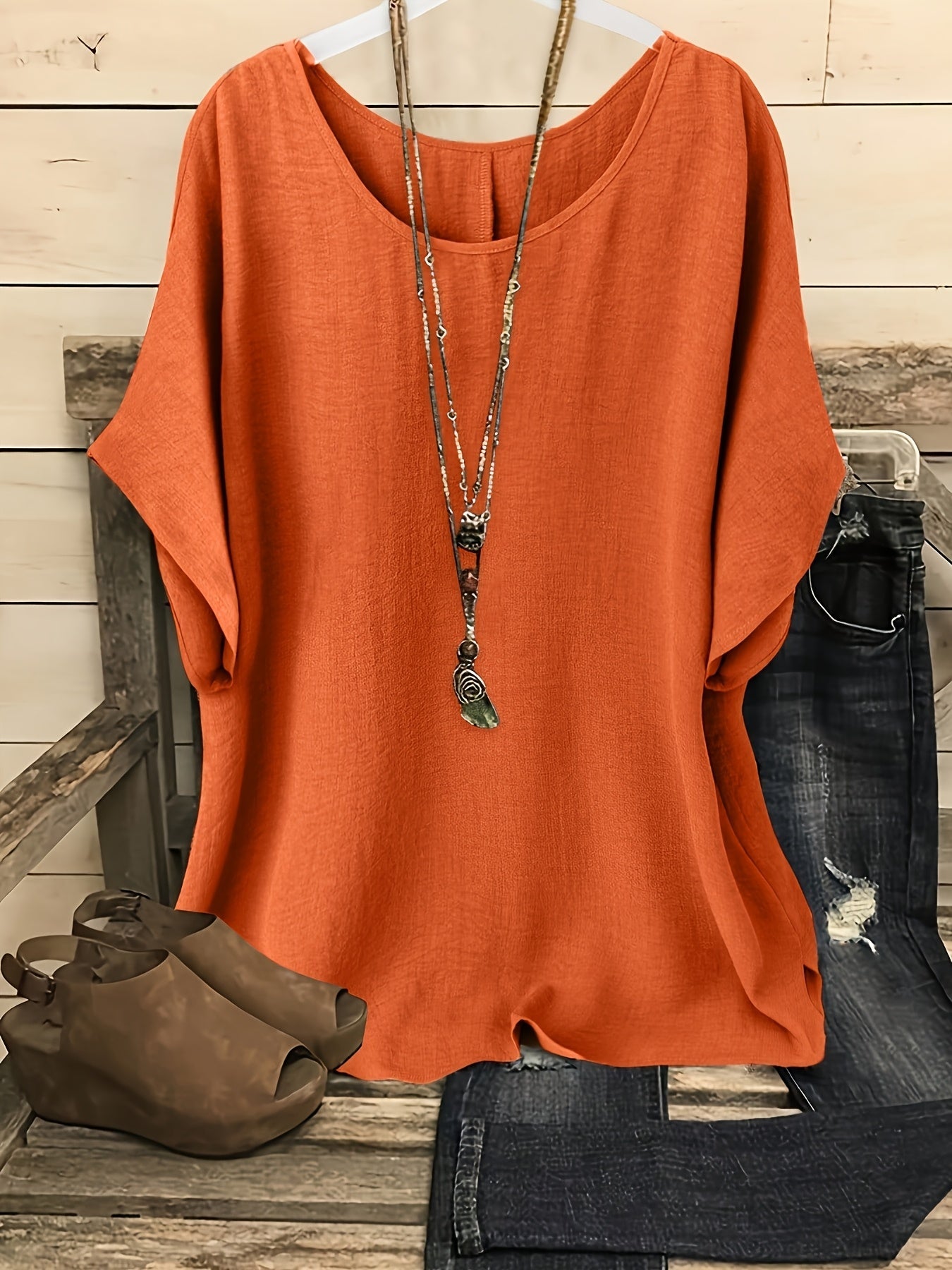 Damen Casual Oversize Shirt mit Rundhals – Bequemer Sommer-Look für Alltag & Freizeit
