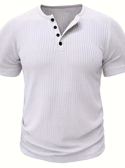 Herren Henley T-Shirt Kurzarm – Geripptes Freizeitshirt mit Knopfleiste für Alltag und Freizeit