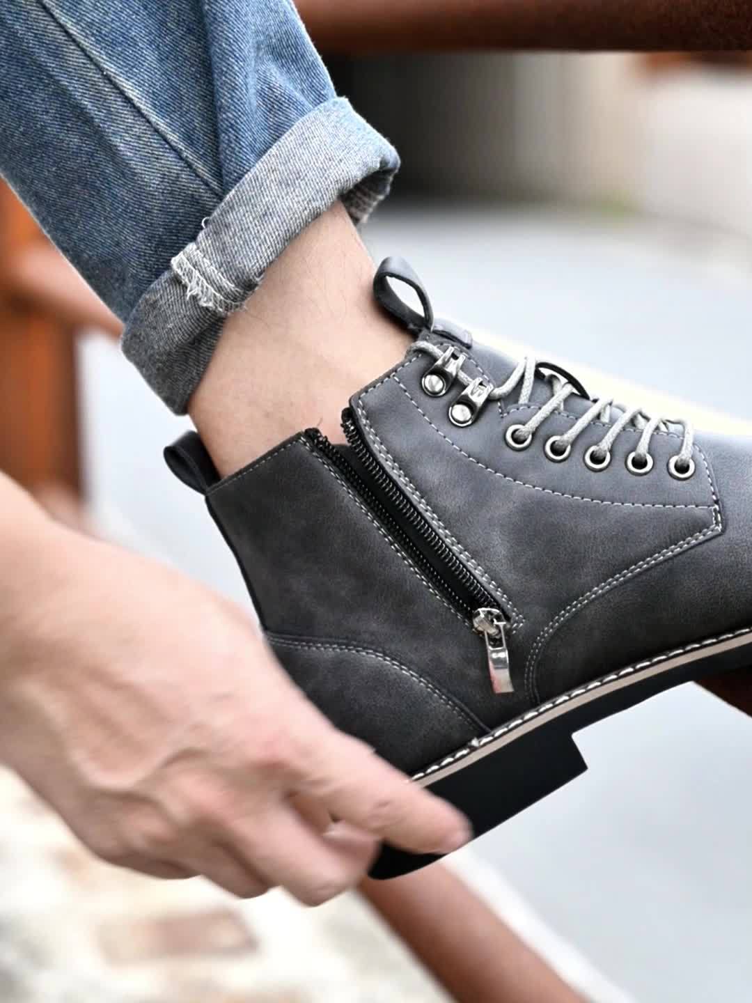 Herren Stiefeletten zum Schnüren in Braun mit Zehenkappe und flachem Absatz