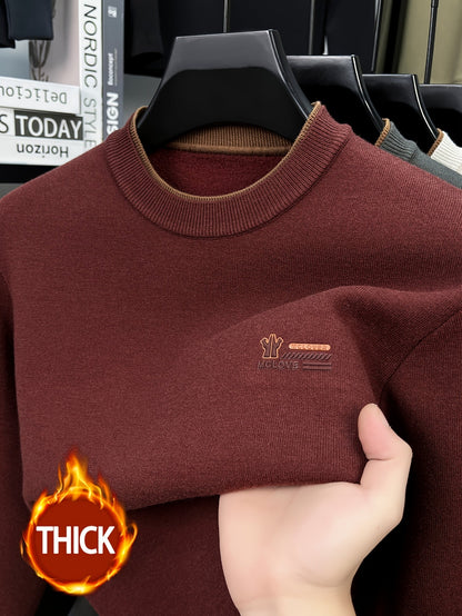 Herren Pullover Rundhals Langarm Strickpullover Warmgefüttert mit Rippbündchen