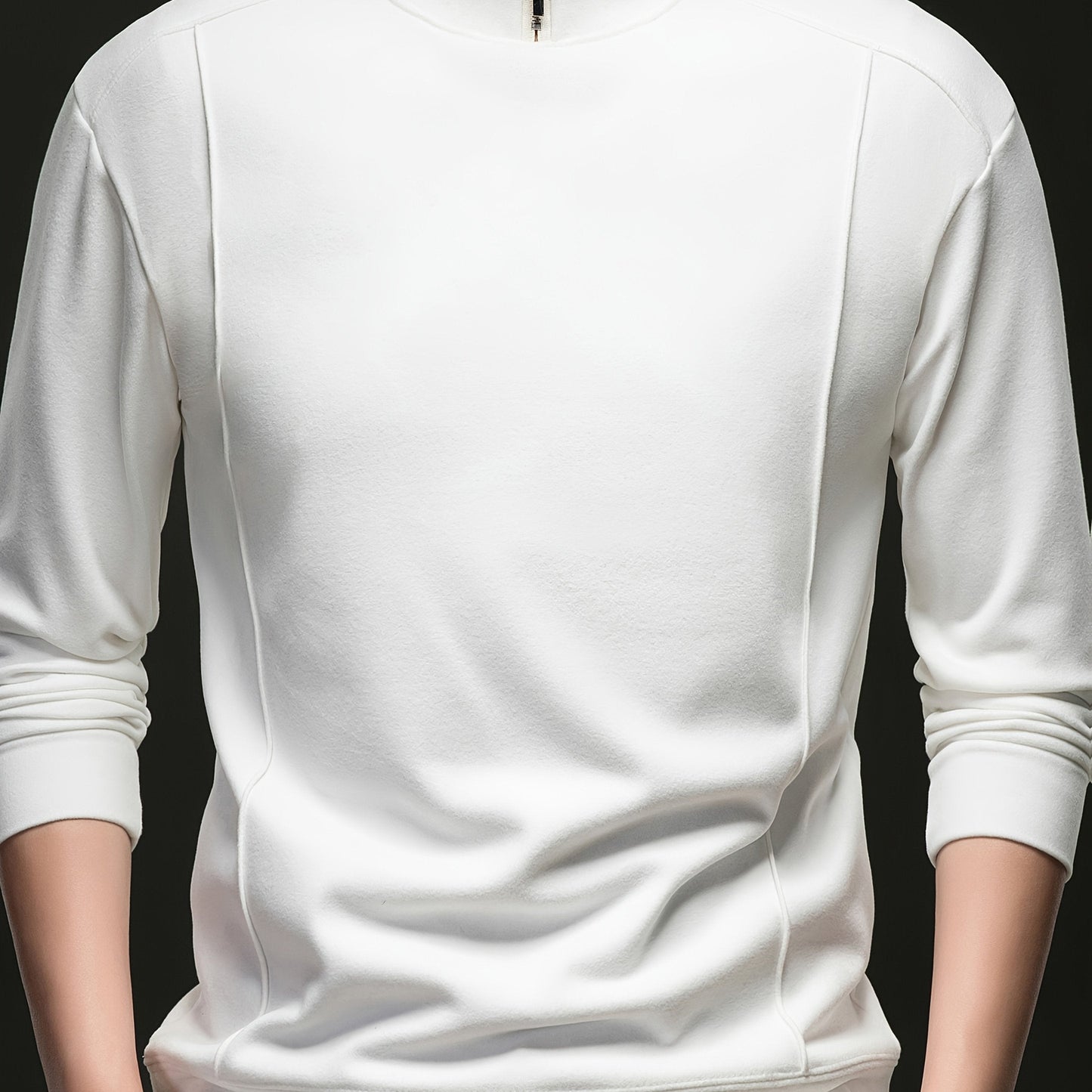 Herren Halb-Reißverschluss Sweatshirt Stehkragen Langarm Weiß