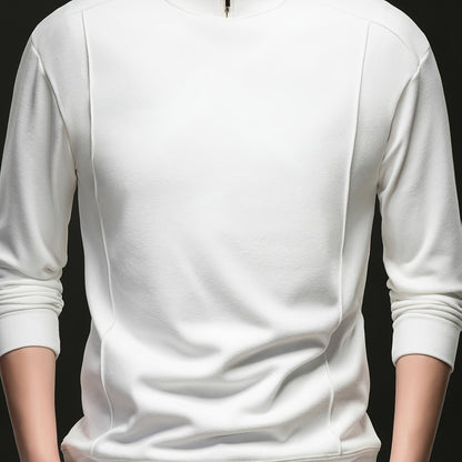 Herren Halb-Reißverschluss Sweatshirt Stehkragen Langarm Weiß