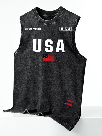 Herren Streetstyle ärmelloses Tanktop mit vertikalem Print – Urban Look für Freizeit & Fitness