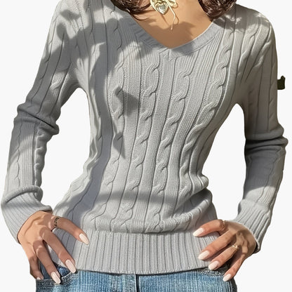 Damen Strickpullover mit V-Ausschnitt – Eleganter Freizeit-Look für Alltag & Büro