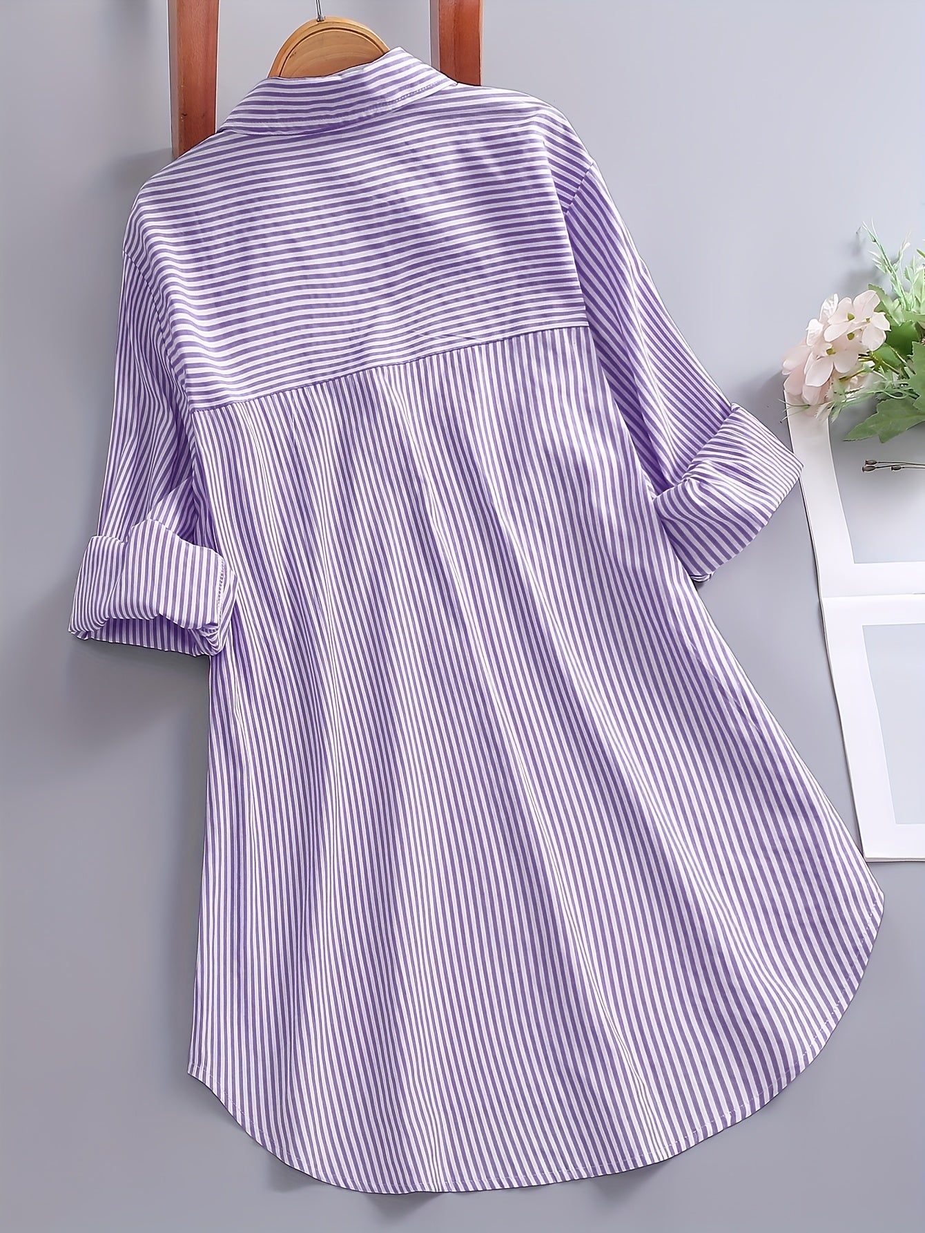 Damen Business Freizeithemd mit Streifenmuster – Elegantes Oversize Blusenshirt für Büro & Alltag