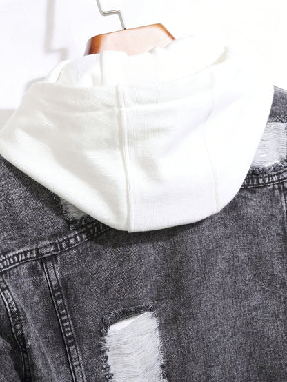 Herren Jeansjacke im Destroyed Look, Dunkelgrau
