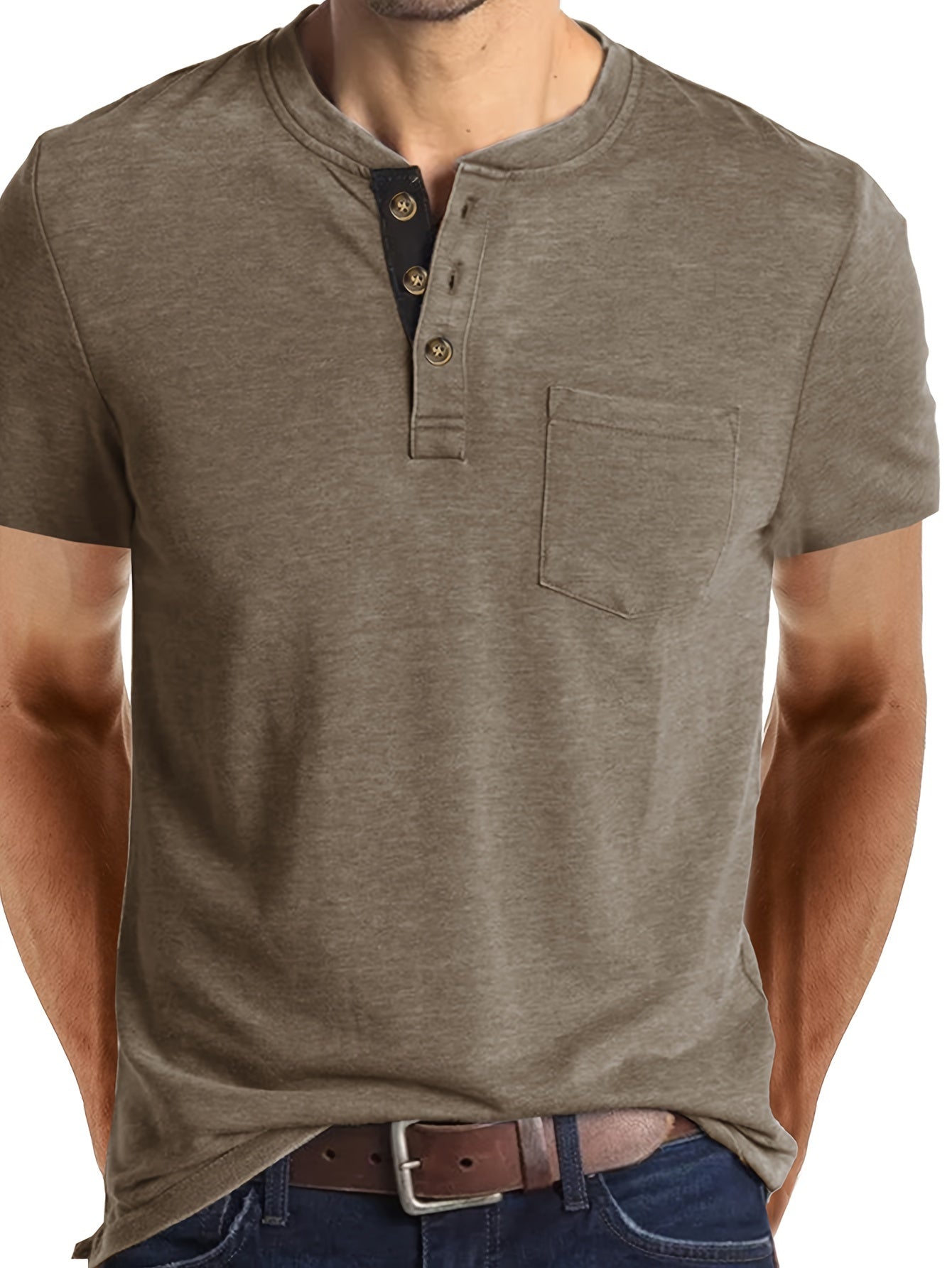 Herren Henley T-Shirt mit Knopfleiste und Brusttasche – Freizeitstil für Alltag und Wochenende