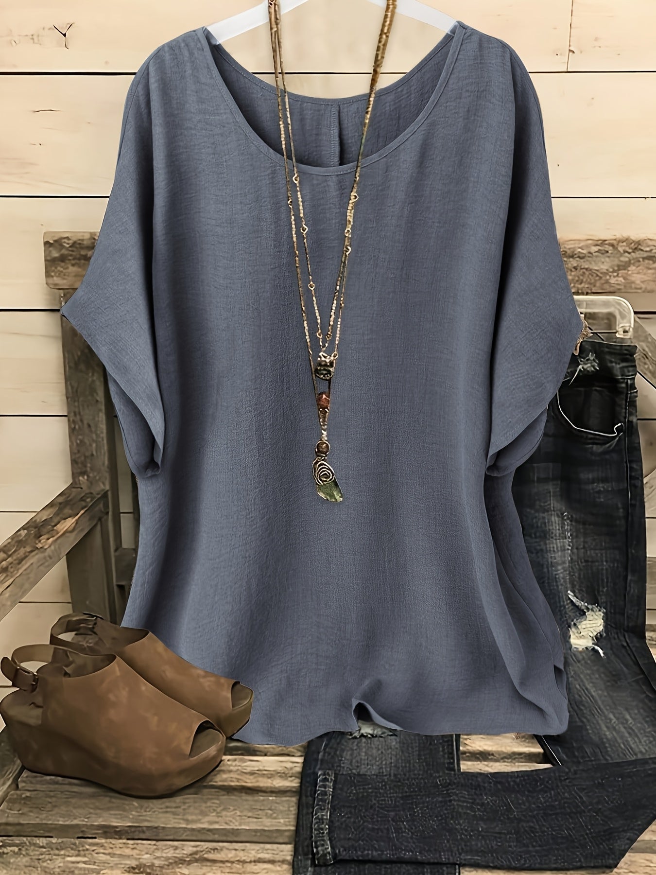 Damen Casual Oversize Shirt mit Rundhals – Bequemer Sommer-Look für Alltag & Freizeit