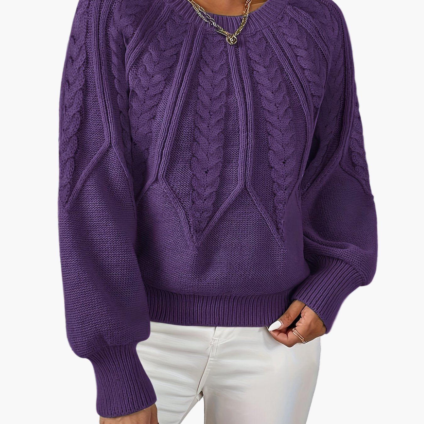 Damen Strickpullover mit Zopfmuster und Rundhalsausschnitt – Eleganter Alltagslook für Frühling & Herbst