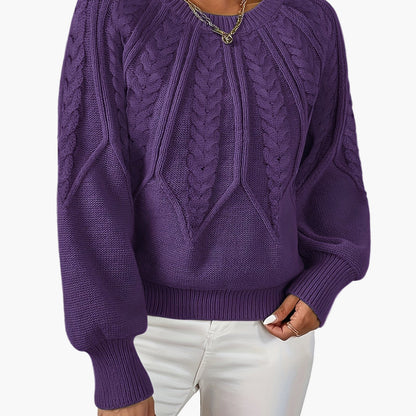 Damen Strickpullover mit Zopfmuster und Rundhalsausschnitt – Eleganter Alltagslook für Frühling & Herbst