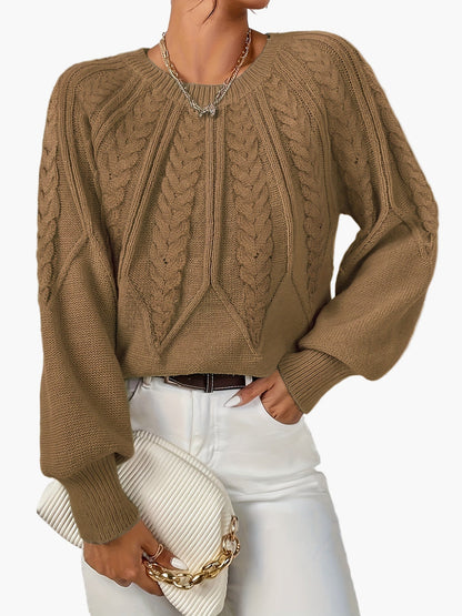 Damen Strickpullover mit Zopfmuster und Rundhalsausschnitt – Eleganter Alltagslook für Frühling & Herbst