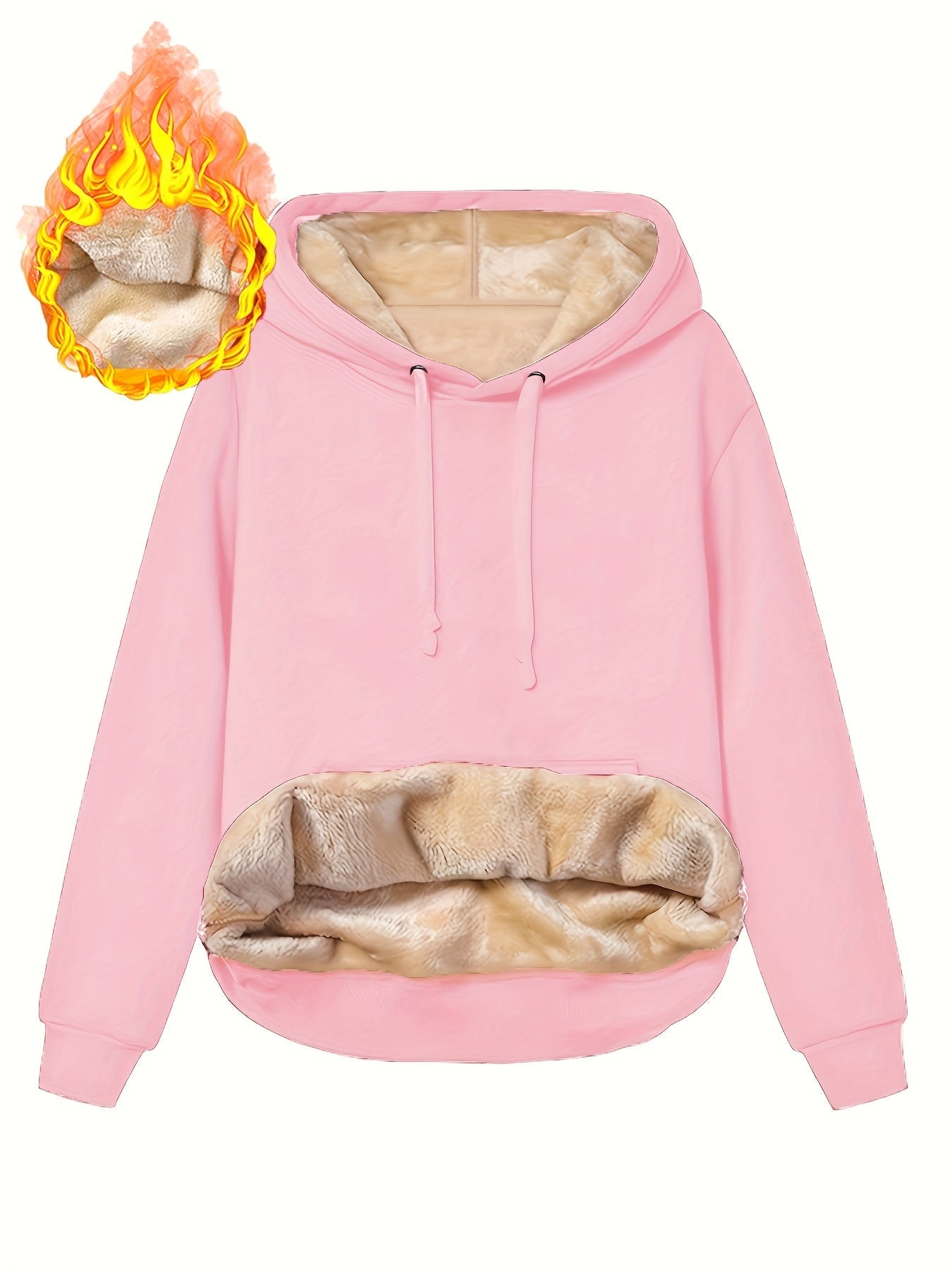Gefütterter Hoodie mit Kapuze und Bauchtasche für Damen, Wärmeisolierend