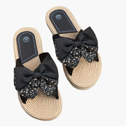 Damen Vintage Sommerschlappen mit großer Schleife – Bequeme Freizeitsandalen für Alltag und Urlaub