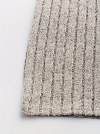 Damen Rippstrick Etuikleid mit V-Ausschnitt und Knöpfen Beige