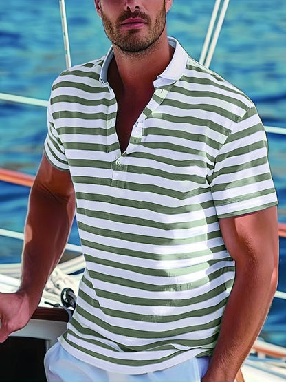 Herren Poloshirt im maritimen Streifen-Look für Freizeit und Segeln – Sommer Casual Polo