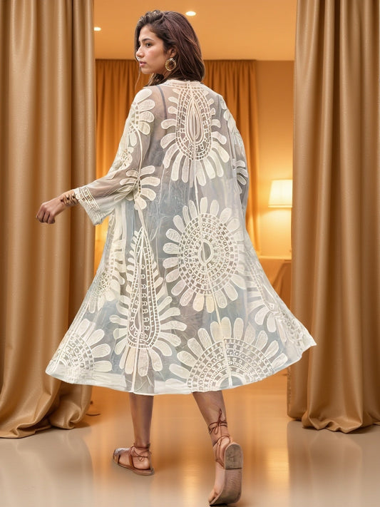 Damen Boho Strand Kaftan mit Stickerei und weitem Schnitt – Eleganter Badeponcho für Urlaub & Resort