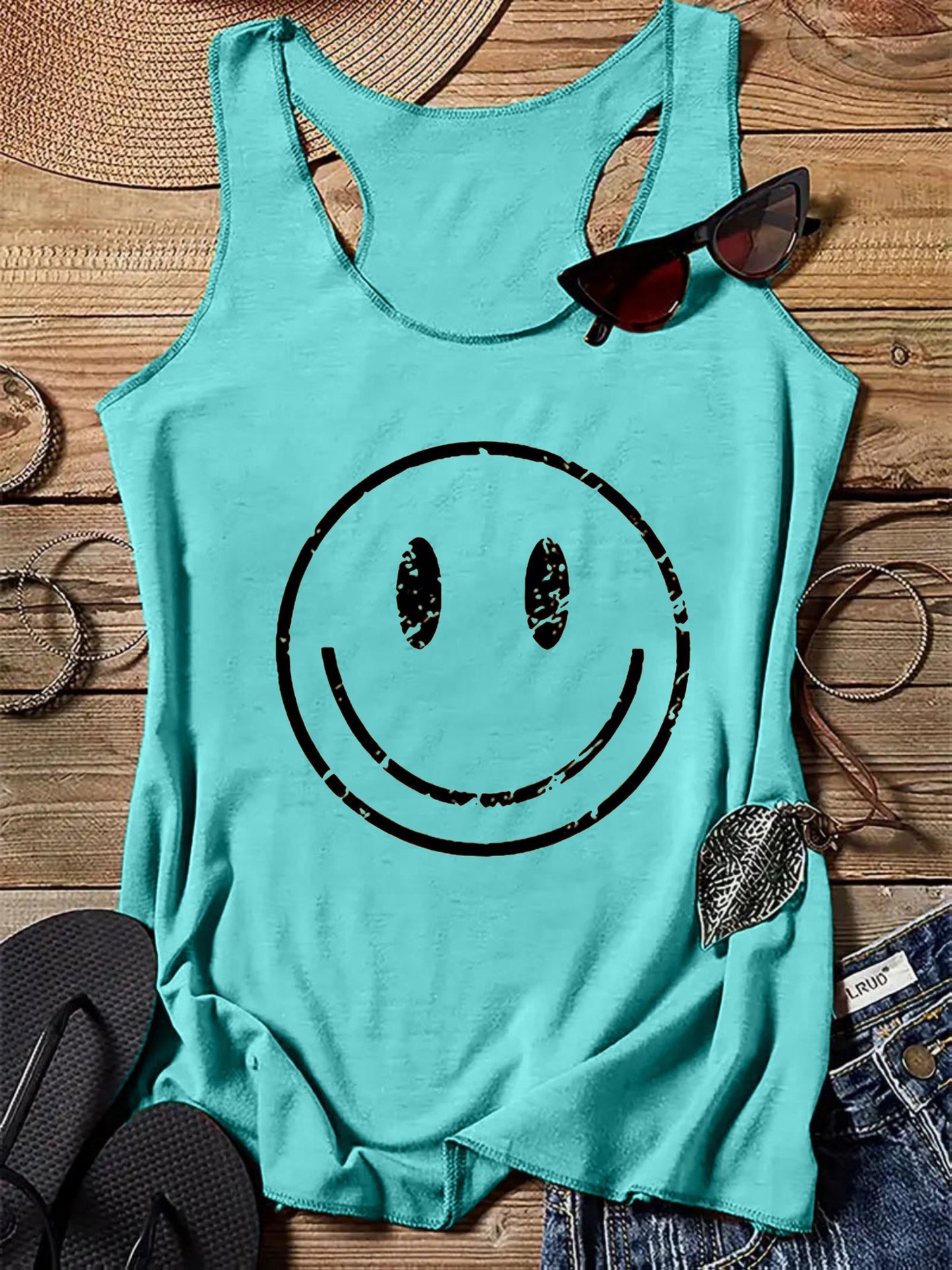 Damen Tanktop mit Smiley Print – Lässiges Sommer Freizeitshirt