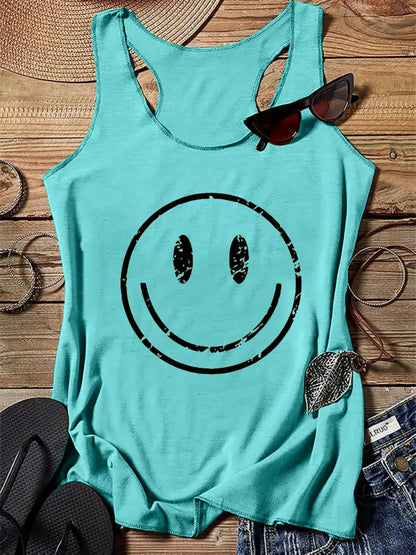 Damen Tanktop mit Smiley Print – Lässiges Sommer Freizeitshirt