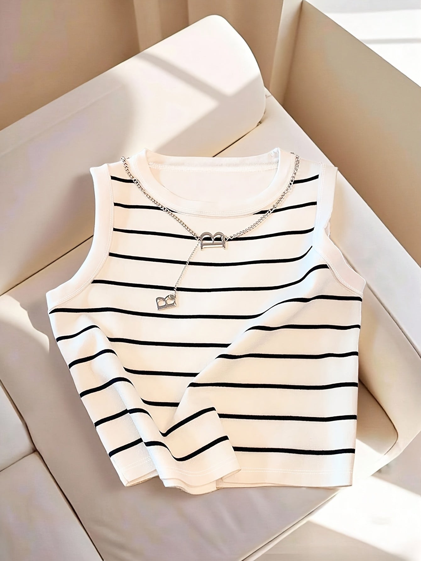 Damen Streifen Tanktop – Ärmelloses, Elegantes Preppy-Top für Alltag & Freizeit