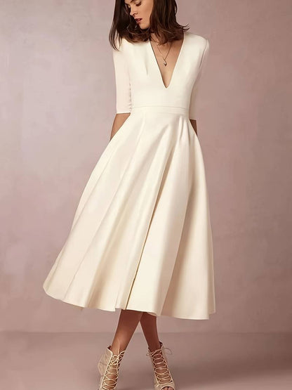 Damen Midi Kleid mit V-Ausschnitt – Eleganter Stil für besondere Anlässe