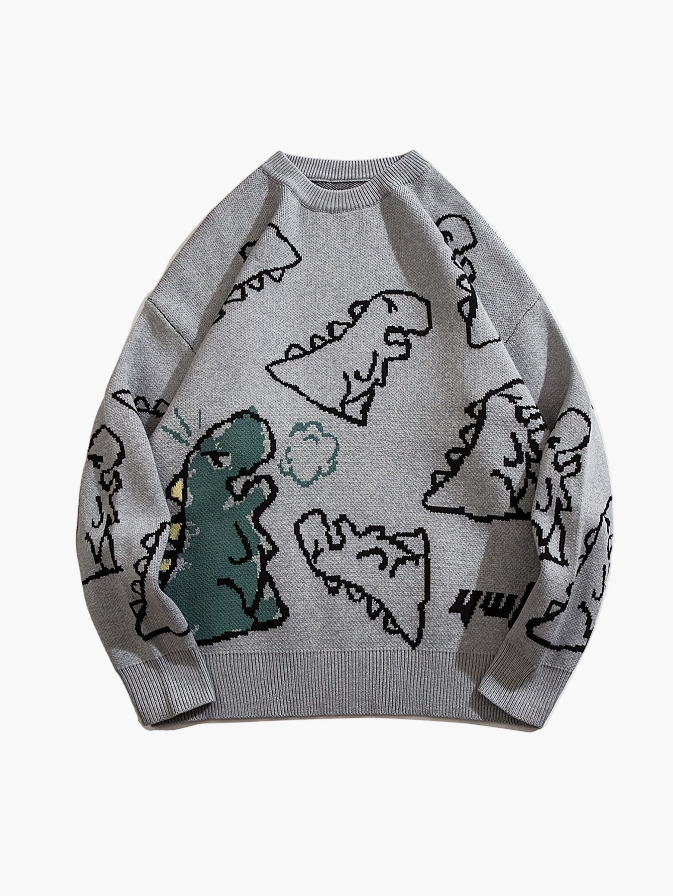 Herren Cartoon Dinosaurier Pullover – Lässiger Strickpullover für Herbst & Winter