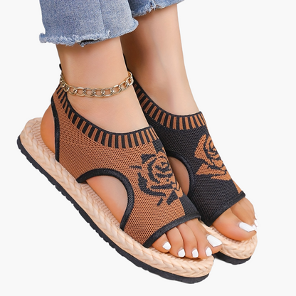 Damen Casual Sandalen mit Blumenmuster – Bequeme Sommerschuhe mit offener Zehenpartie