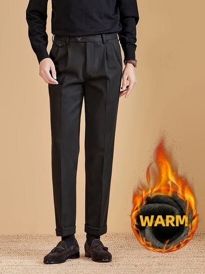 Herren Freizeithose mit Bundfalten – gefütterte Stoffhose