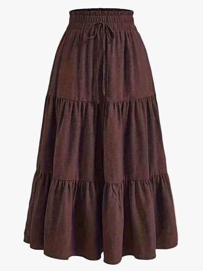 Damen Stufenrock mit hoher Taille und Bindegürtel – Eleganter Freizeit- und Sommerrock